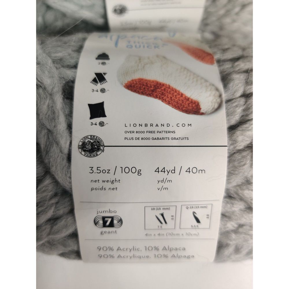 Touch Of Alpaca Thick & Quick Lion Brand Yarn Jumbo 7 Cement 3 pack Lot - Picture 8 of 11